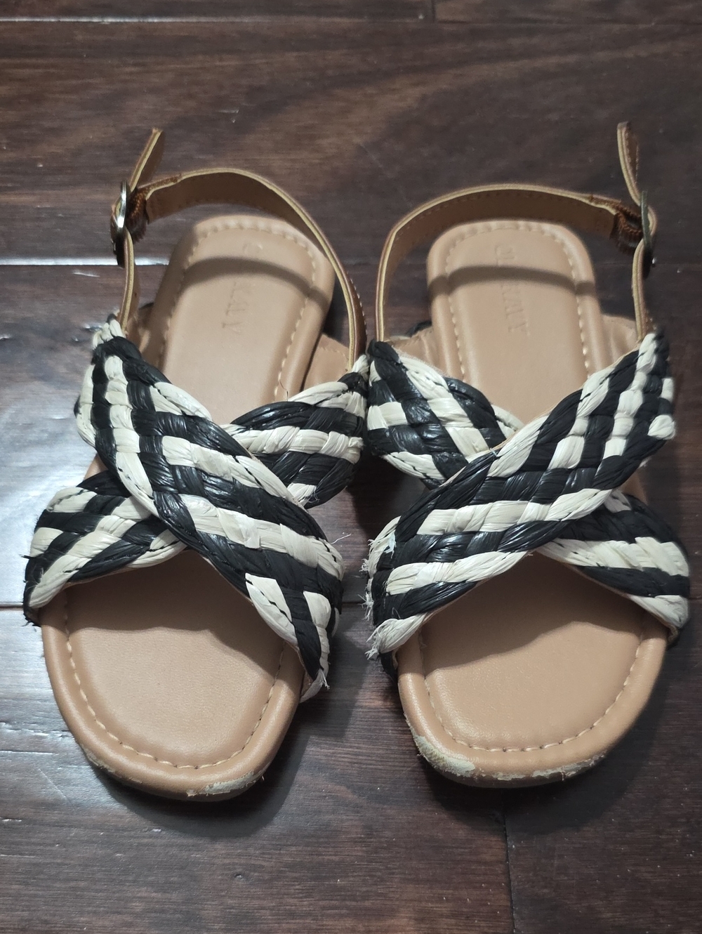Old Navy Black & Cream Braided Cross-Strap Kids Sandals